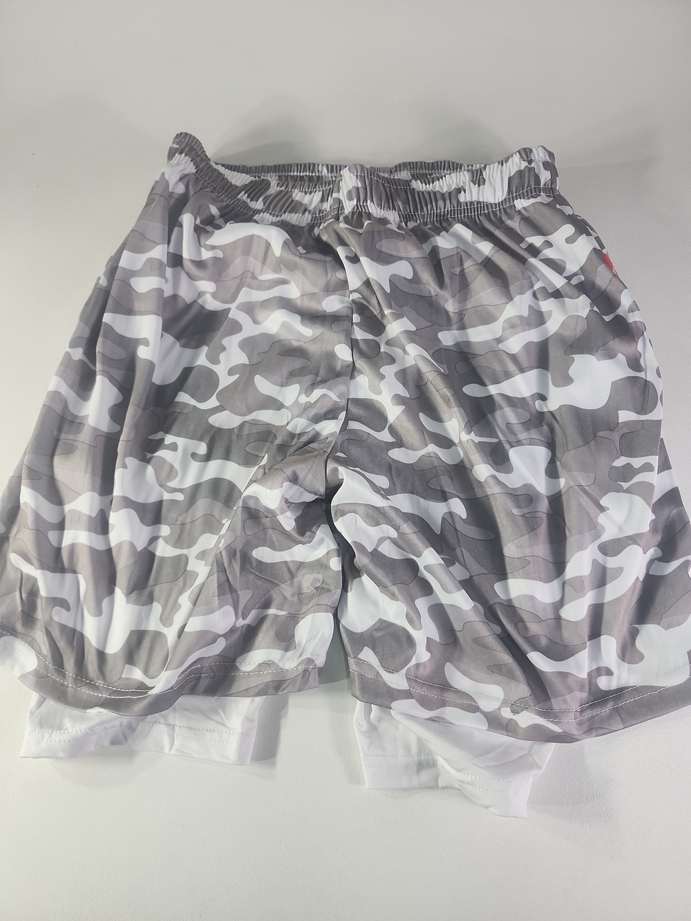 Men's Gray & White Camo Athletic Shorts with Inner Liner